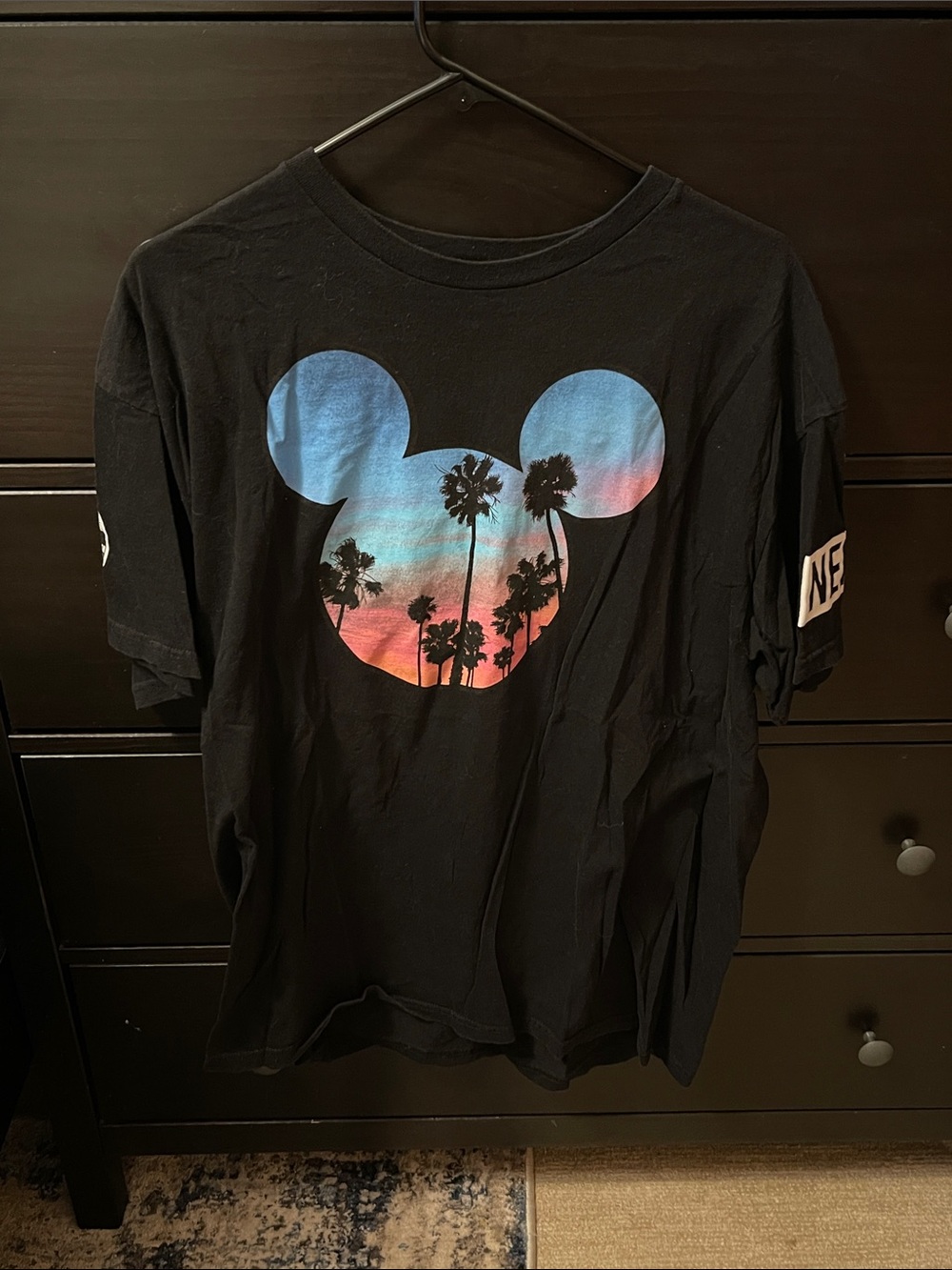 Neff Black Short Sleeve Tee with Blue and Pink Sunset Graphic